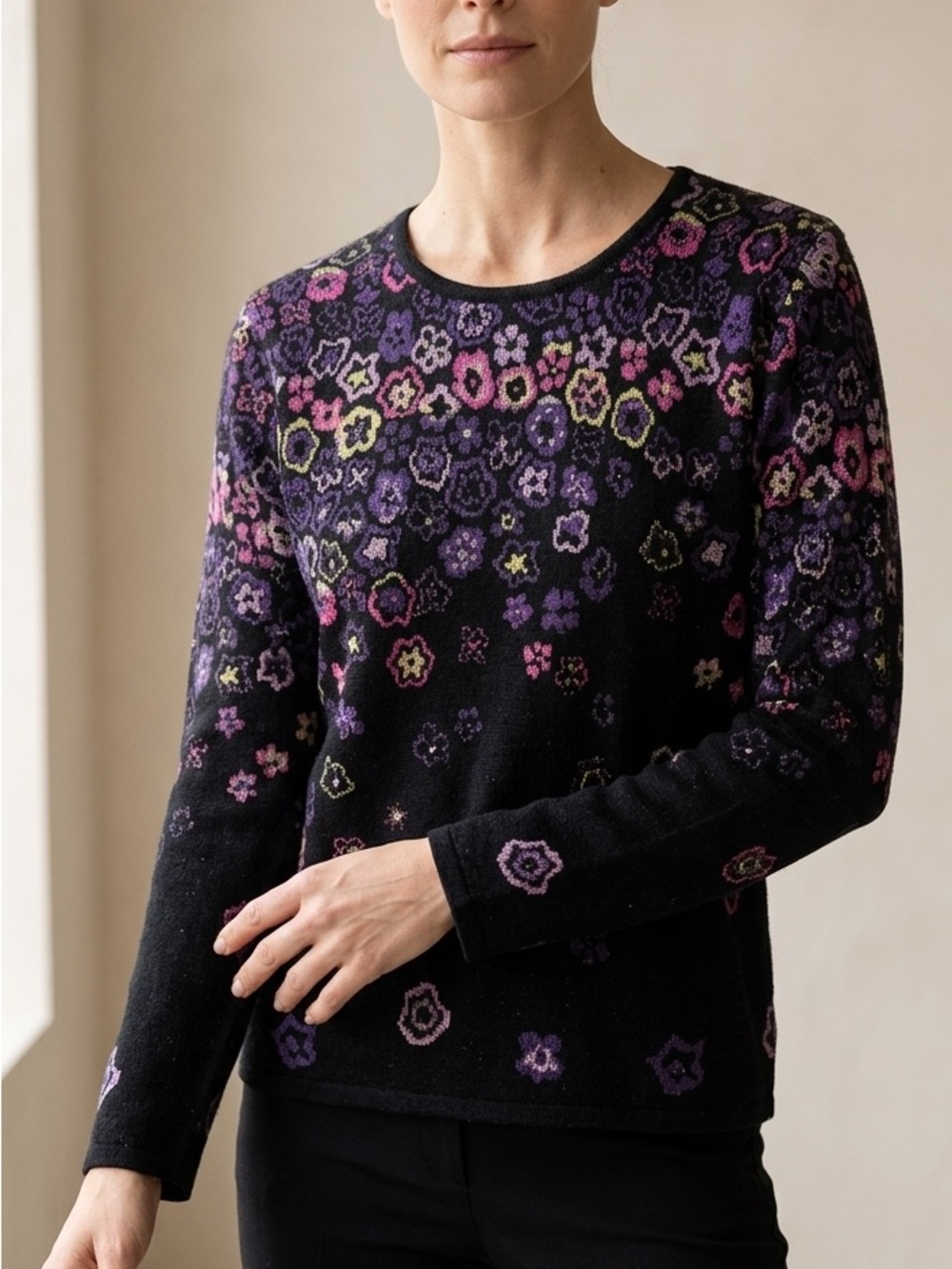 💙LUCIA | Vintage 90s Floral Metallic Wool Blend Sweater Size 10